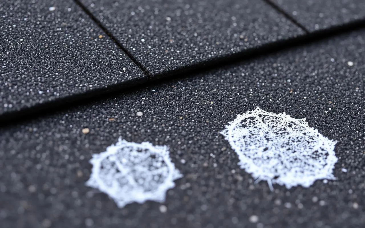 Close-up of hail-bruised shingle with chalk marks