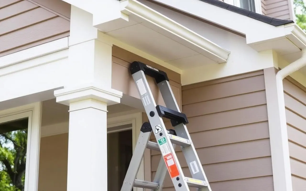 Exterior repaint, ladder against a soffit
